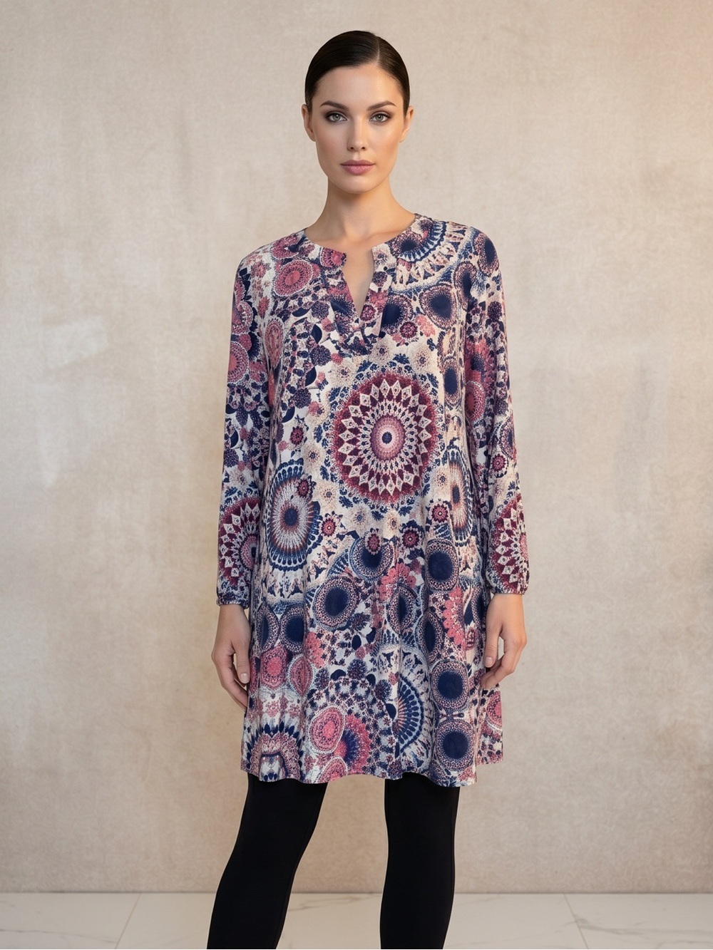 Dear Scarlett Boho Inspired Tunic or Dress with Allover Medallion & Floral Print